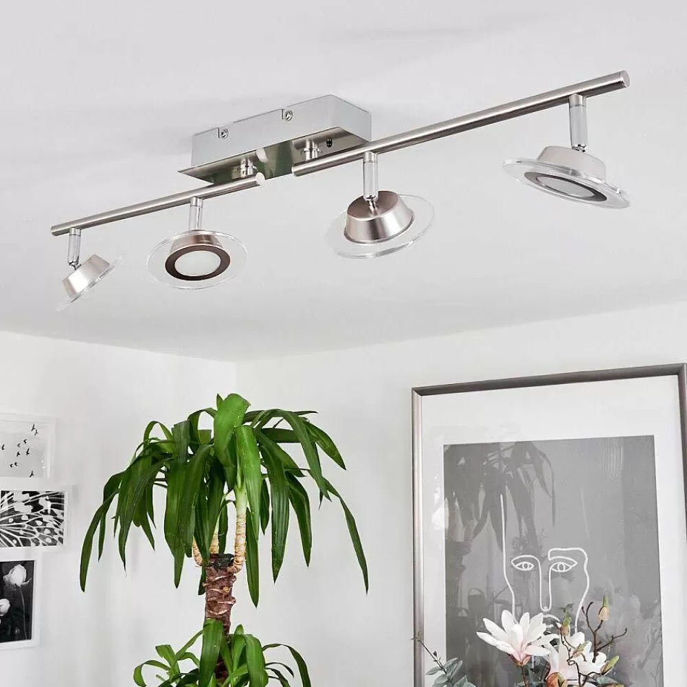 hofstein Plafonnier Marsen Led Chrome, Nickel Mat, 4 Lumieres, Telecommandes, Changeur De Couleurs