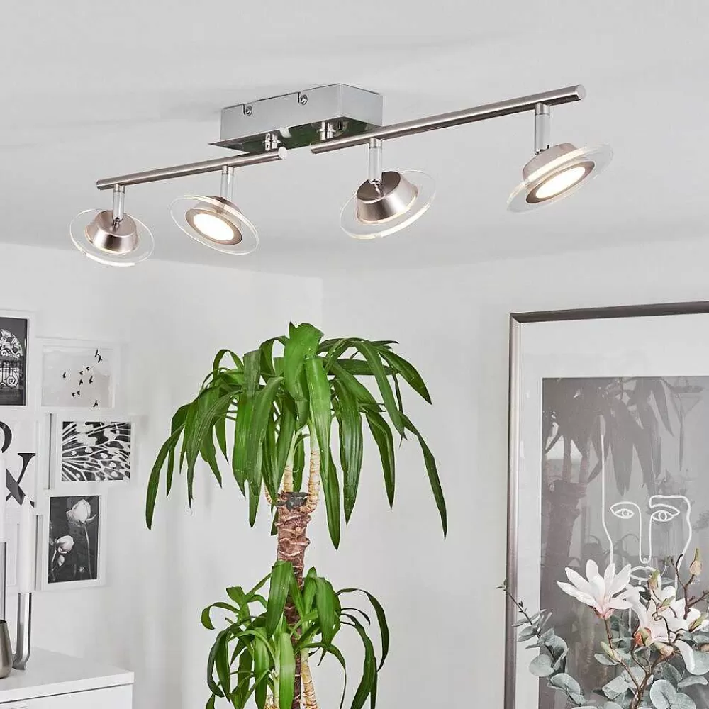 hofstein Plafonnier Marsen Led Chrome, Nickel Mat, 4 Lumieres, Telecommandes, Changeur De Couleurs