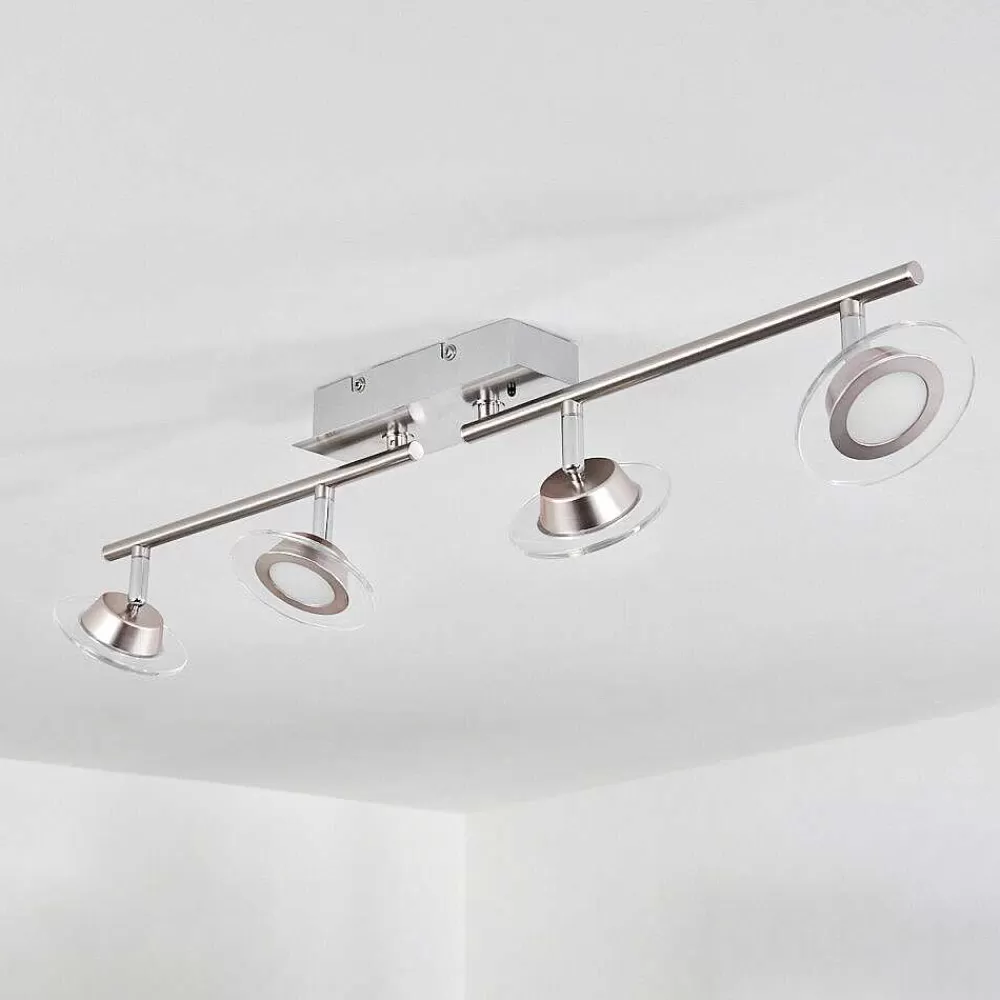 hofstein Plafonnier Marsen Led Chrome, Nickel Mat, 4 Lumieres, Telecommandes, Changeur De Couleurs