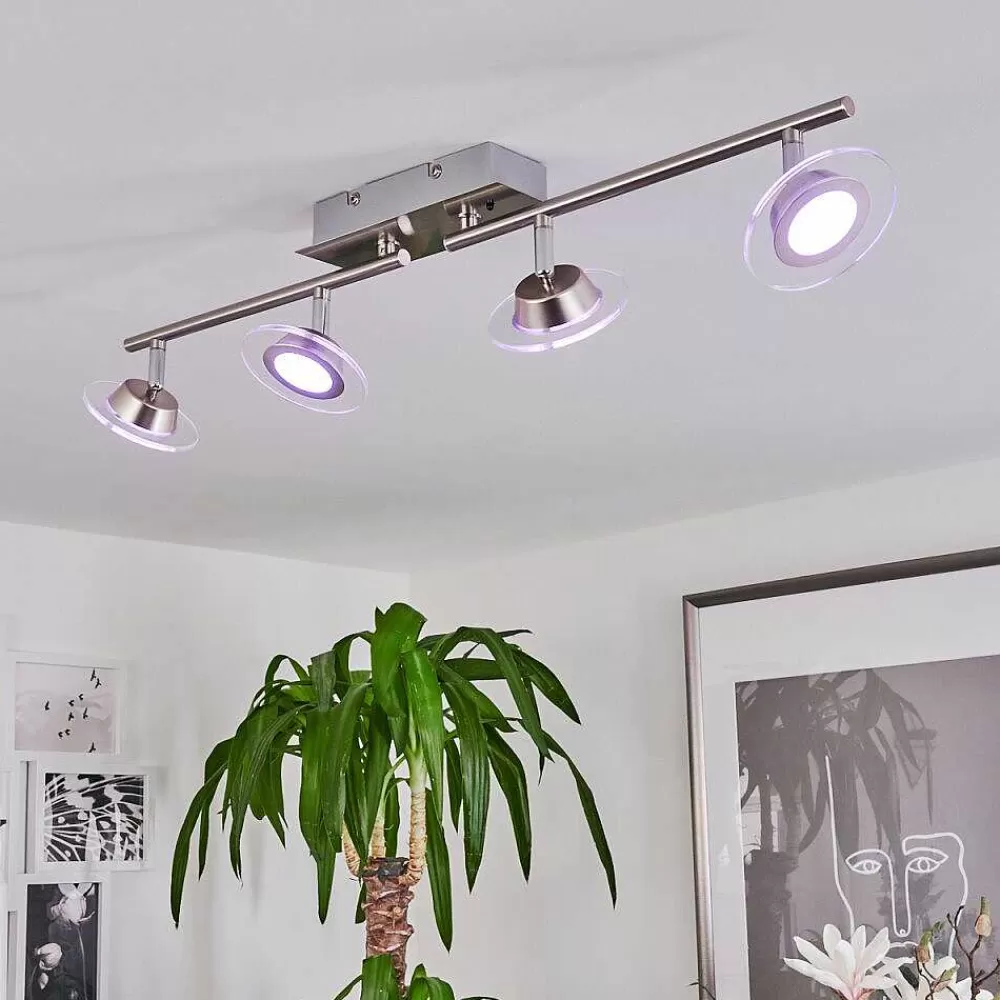 hofstein Plafonnier Marsen Led Chrome, Nickel Mat, 4 Lumieres, Telecommandes, Changeur De Couleurs