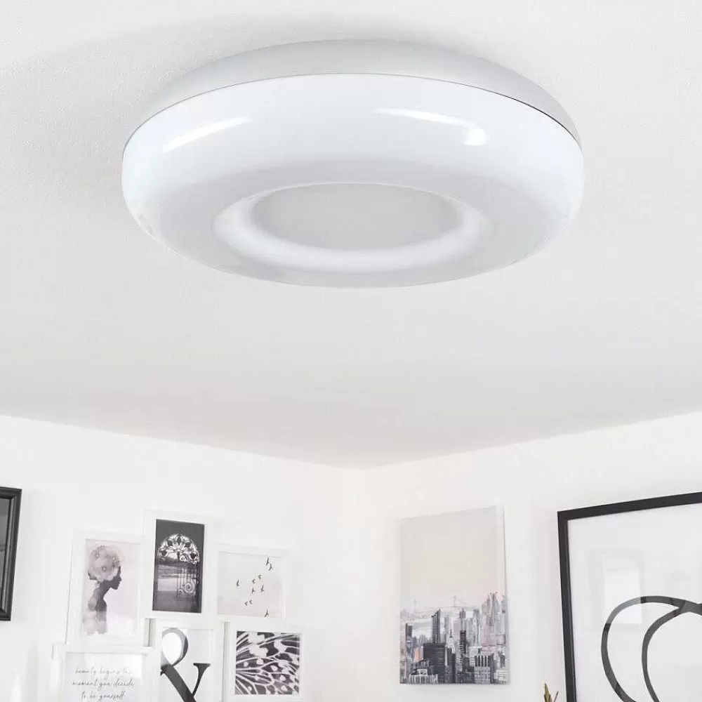 hofstein Plafonnier Monfebres Led Argente, Blanc, 1 Lumiere, Telecommandes, Changeur De Couleurs
