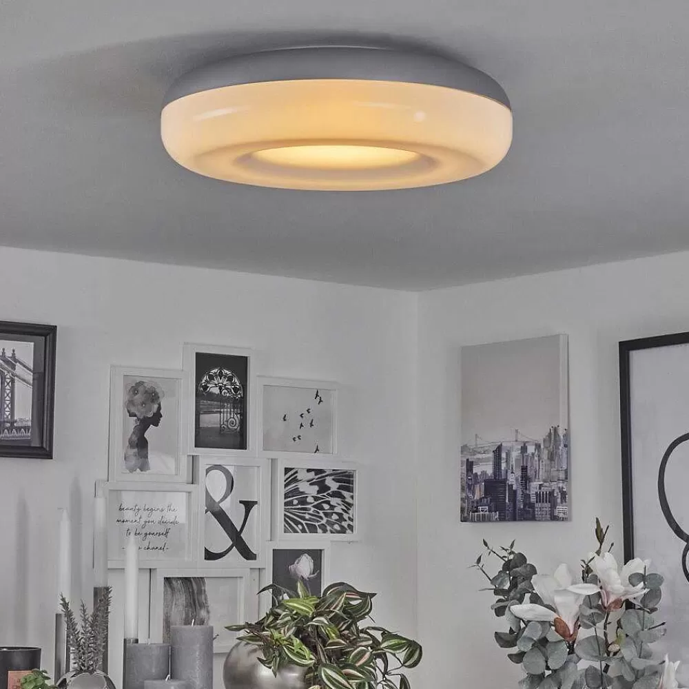 hofstein Plafonnier Monfebres Led Argente, Blanc, 1 Lumiere, Telecommandes, Changeur De Couleurs