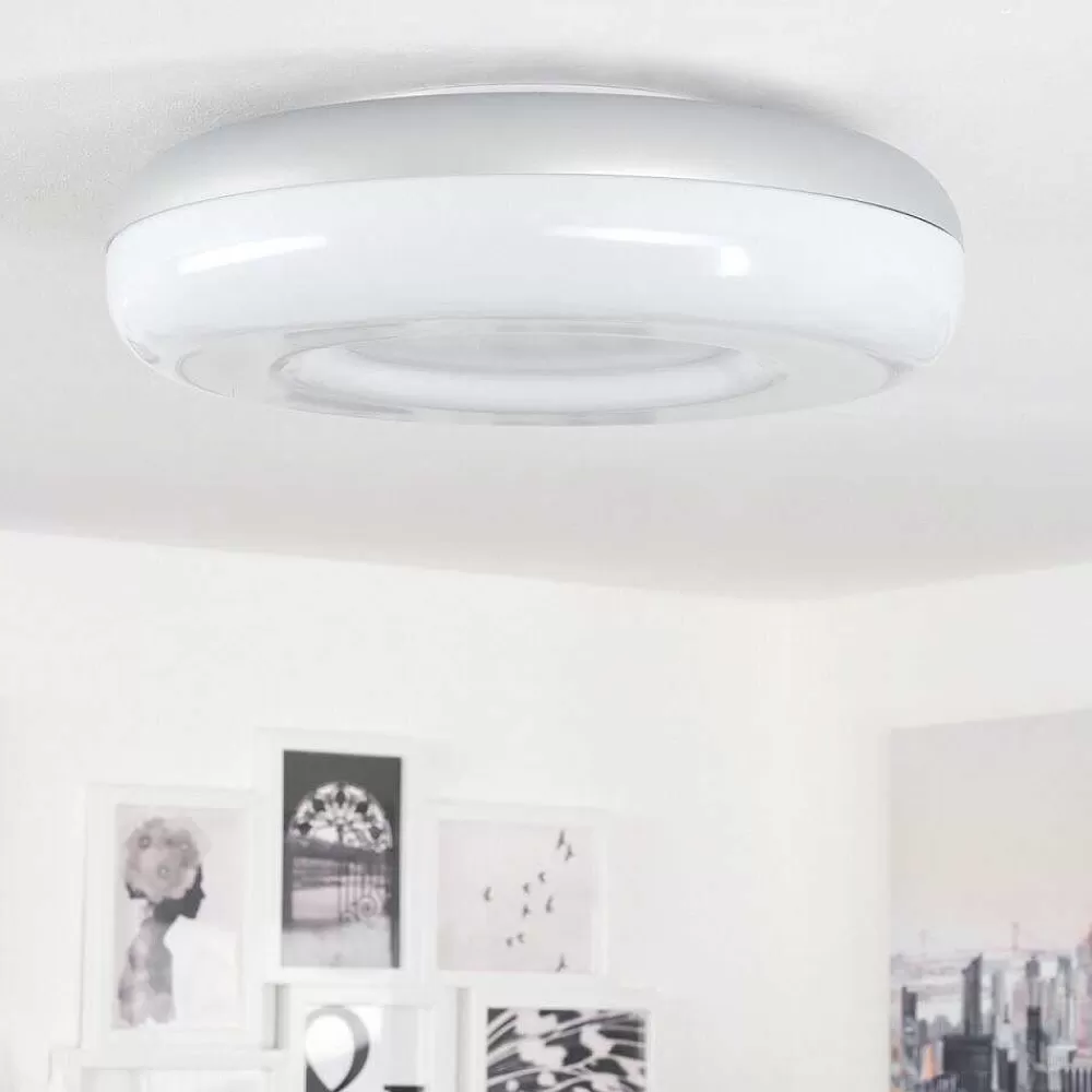 hofstein Plafonnier Monfebres Led Argente, Blanc, 1 Lumiere, Telecommandes, Changeur De Couleurs