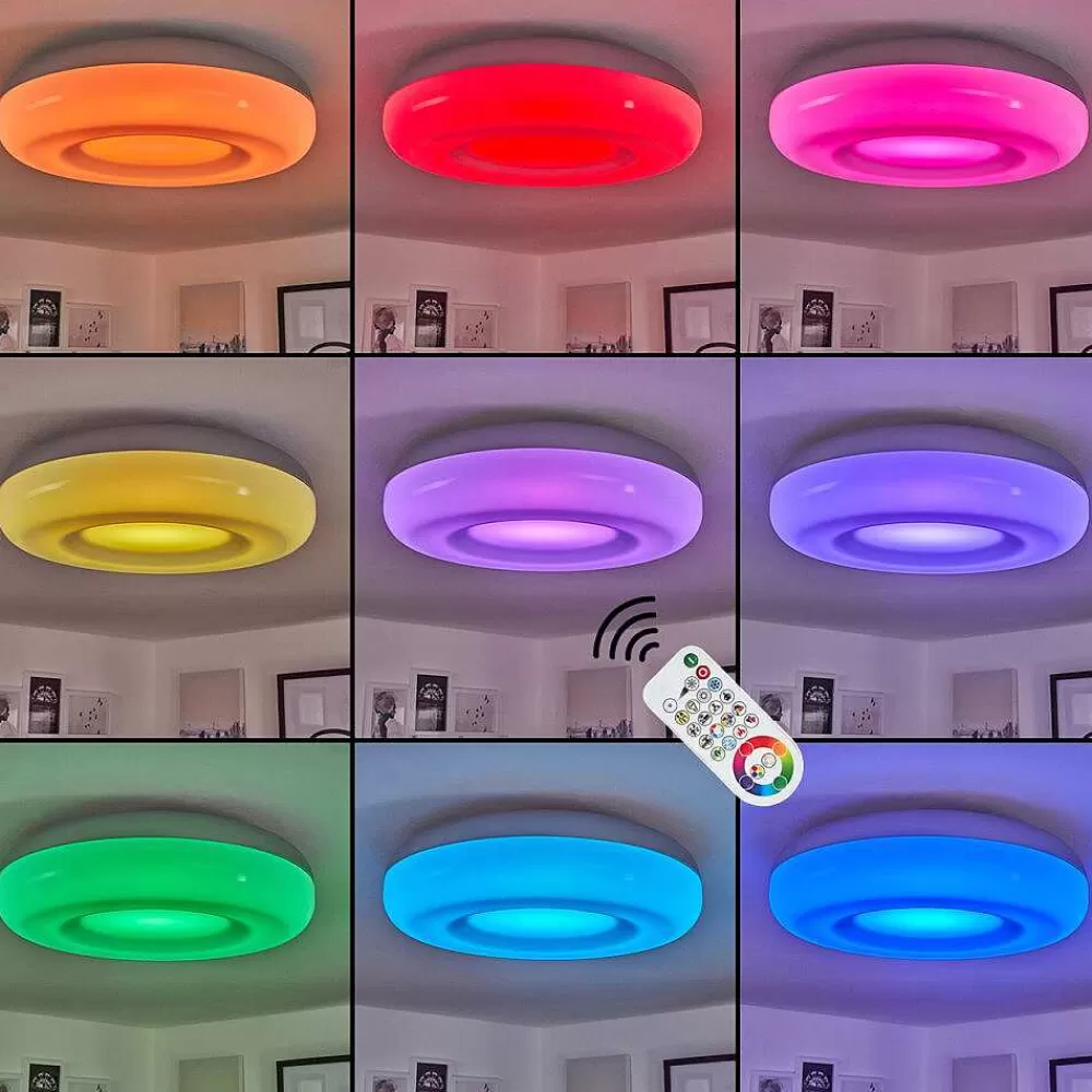 hofstein Plafonnier Monfebres Led Argente, Blanc, 1 Lumiere, Telecommandes, Changeur De Couleurs