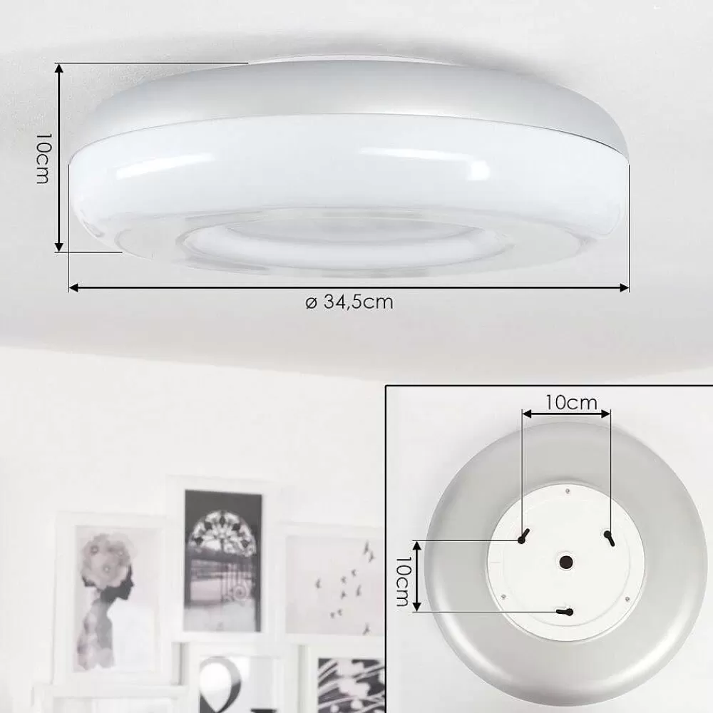 hofstein Plafonnier Monfebres Led Argente, Blanc, 1 Lumiere, Telecommandes, Changeur De Couleurs