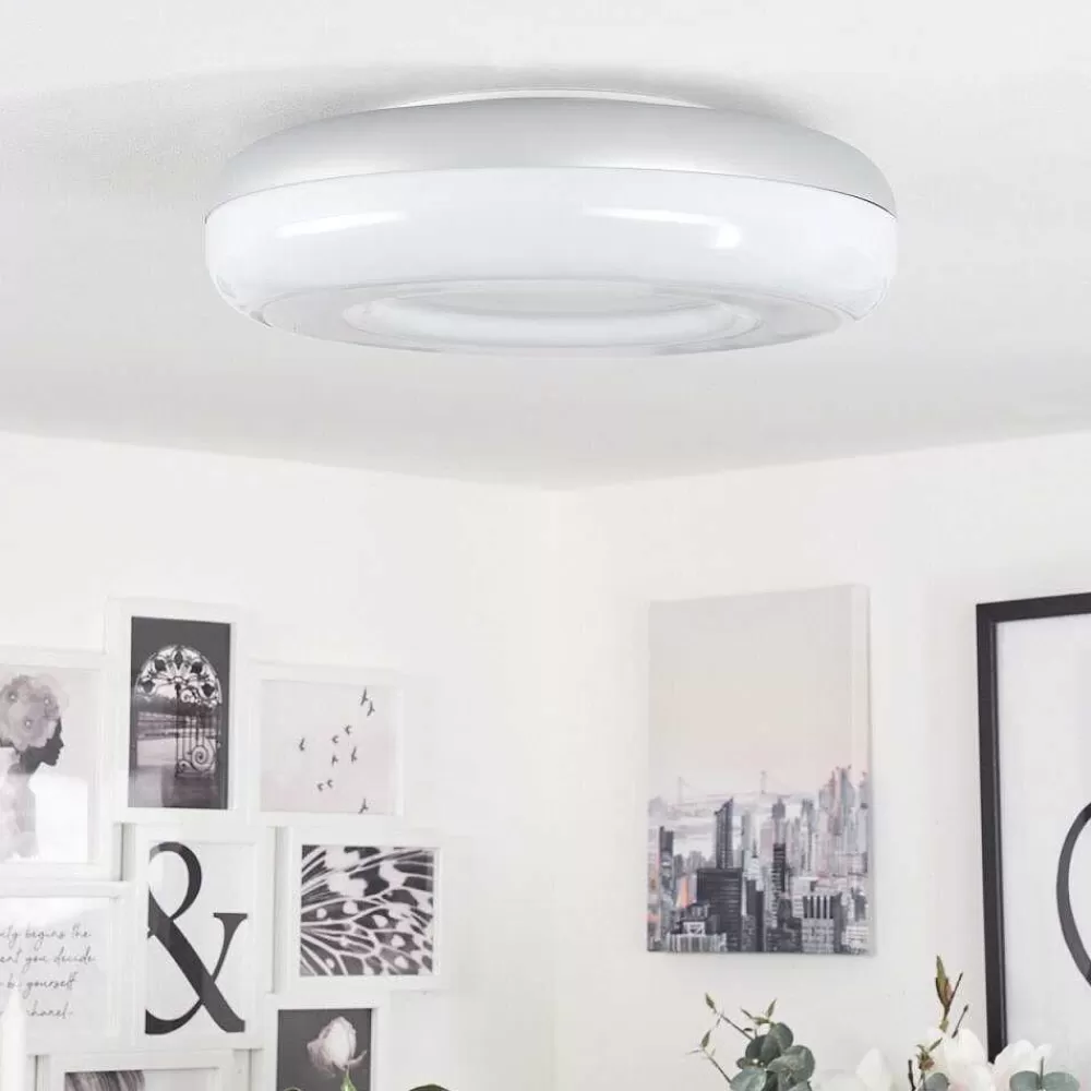 hofstein Plafonnier Monfebres Led Argente, Blanc, 1 Lumiere, Telecommandes, Changeur De Couleurs