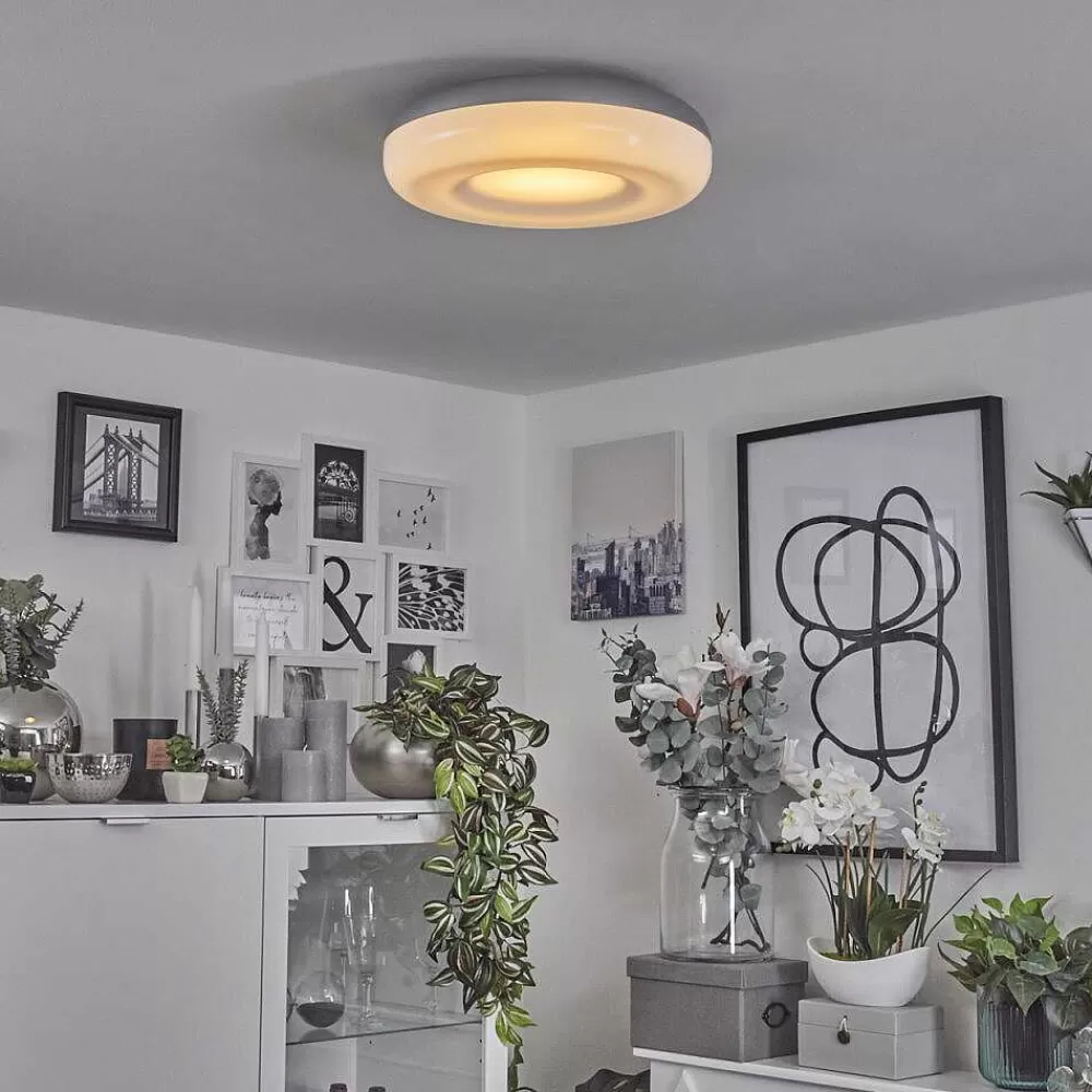 hofstein Plafonnier Monfebres Led Argente, Blanc, 1 Lumiere, Telecommandes, Changeur De Couleurs