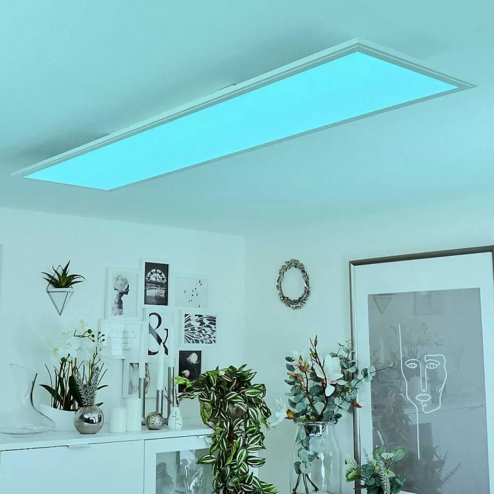 hofstein Plafonnier Montalba Led Blanc, 1 Lumiere, Telecommandes, Changeur De Couleurs