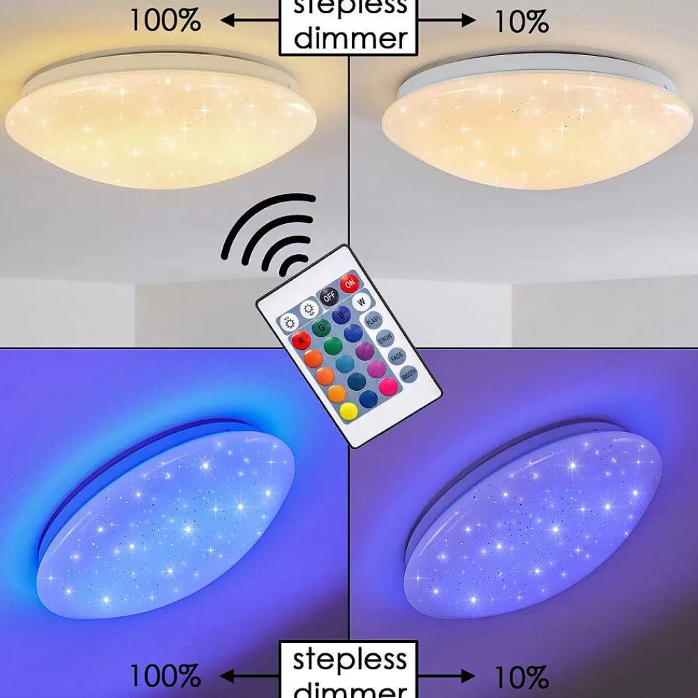 hofstein Plafonnier Norton Star Led Blanc, 1 Lumiere, Telecommandes, Changeur De Couleurs