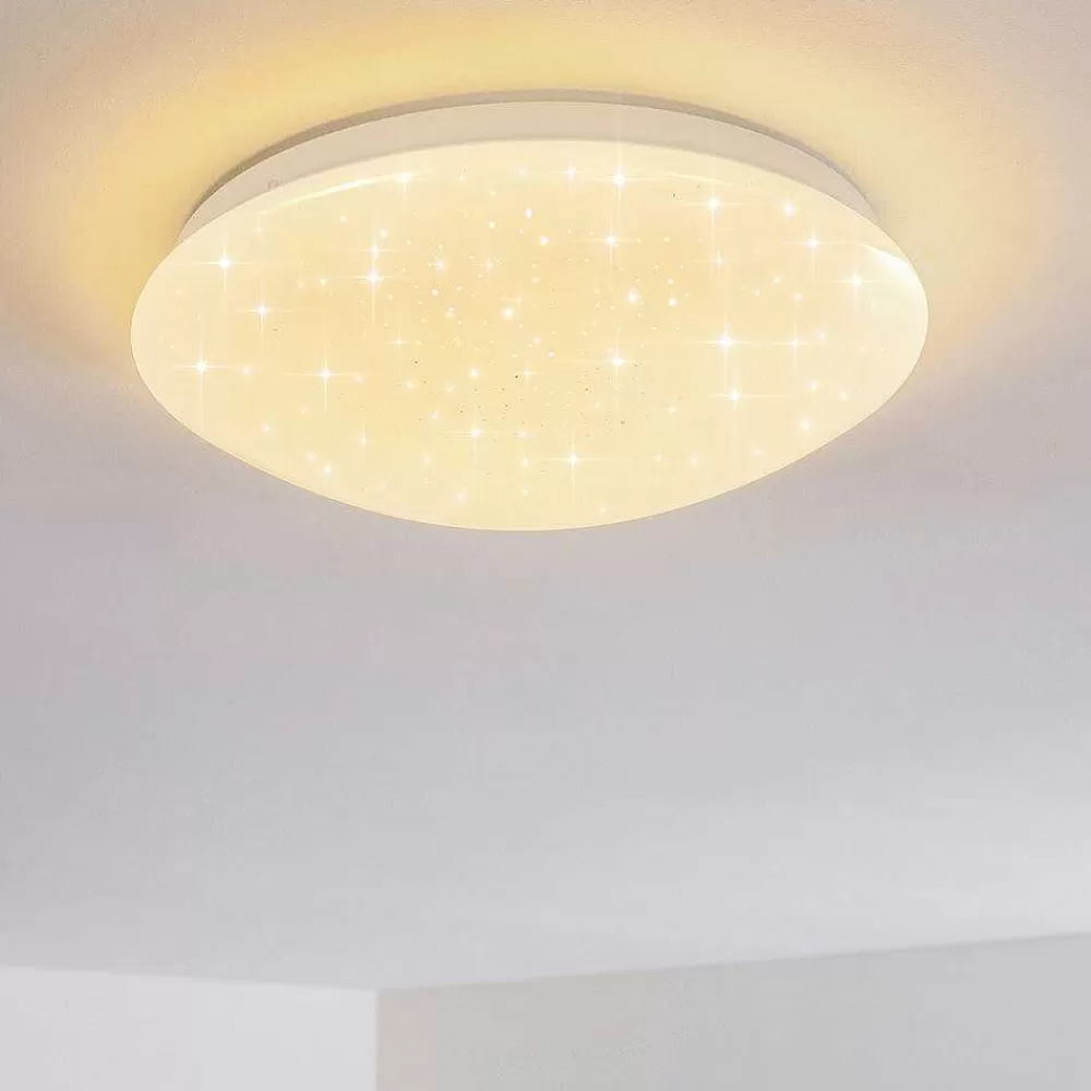 hofstein Plafonnier Norton Star Led Blanc, 1 Lumiere, Telecommandes, Changeur De Couleurs