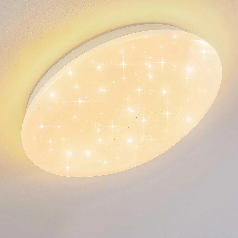 hofstein Plafonnier Norton Star Led Blanc, 1 Lumiere, Telecommandes, Changeur De Couleurs