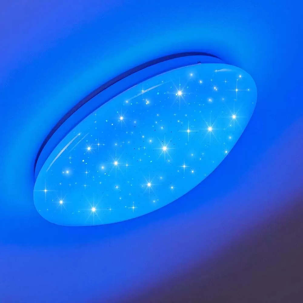 hofstein Plafonnier Norton Star Led Blanc, 1 Lumiere, Telecommandes, Changeur De Couleurs