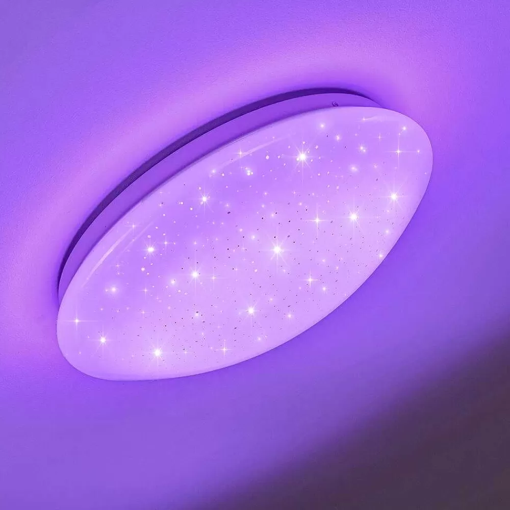 hofstein Plafonnier Norton Star Led Blanc, 1 Lumiere, Telecommandes, Changeur De Couleurs