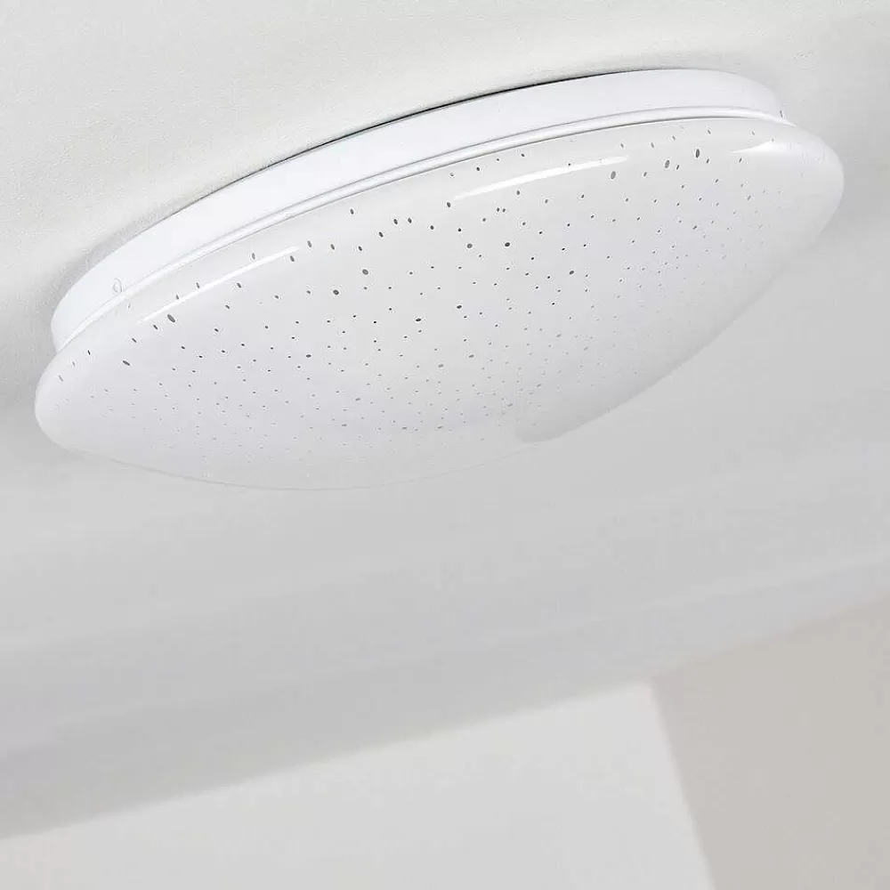 hofstein Plafonnier Norton Star Led Blanc, 1 Lumiere, Telecommandes, Changeur De Couleurs