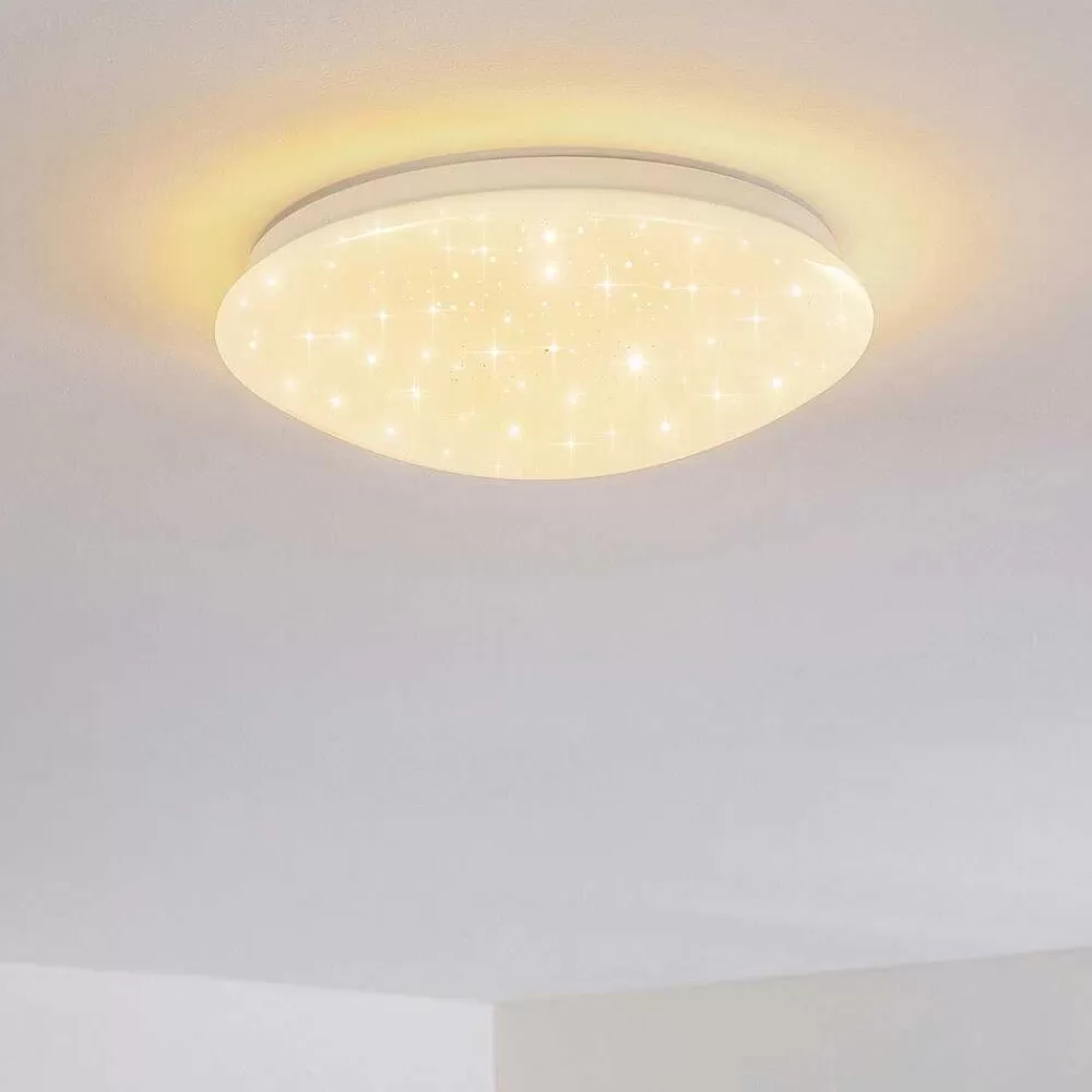 hofstein Plafonnier Norton Star Led Blanc, 1 Lumiere, Telecommandes, Changeur De Couleurs