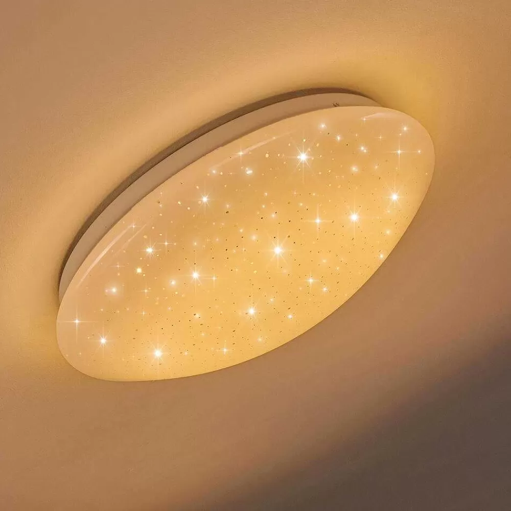 hofstein Plafonnier Norton Star Led Blanc, 1 Lumiere, Telecommandes, Changeur De Couleurs