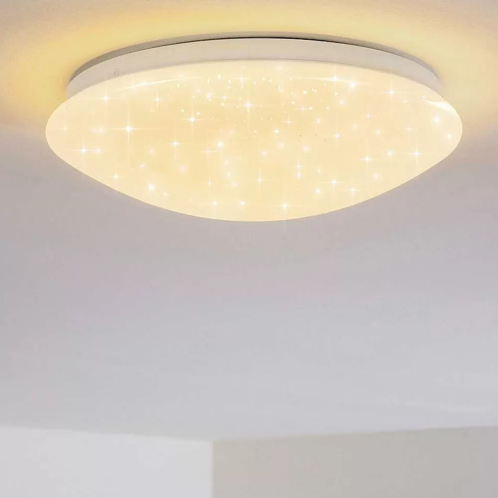 hofstein Plafonnier Norton Star Led Blanc, 1 Lumiere, Telecommandes, Changeur De Couleurs