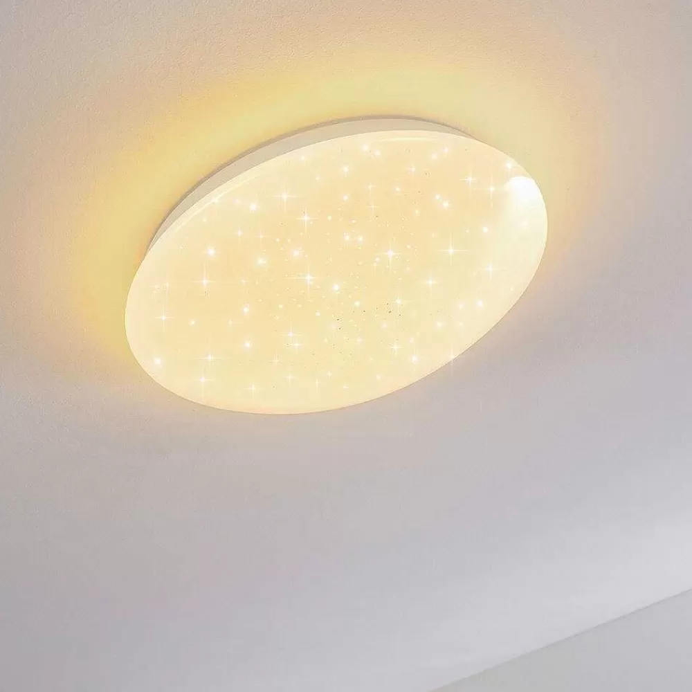 hofstein Plafonnier Norton Star Led Blanc, 1 Lumiere, Telecommandes, Changeur De Couleurs