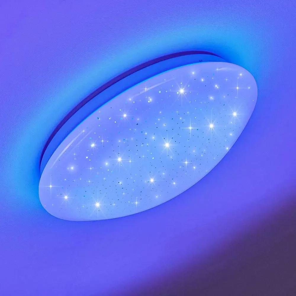 hofstein Plafonnier Norton Star Led Blanc, 1 Lumiere, Telecommandes, Changeur De Couleurs