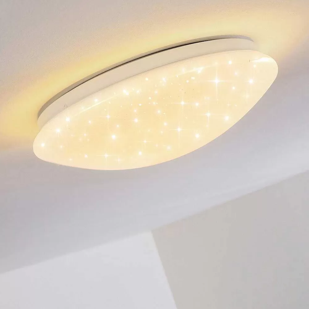 hofstein Plafonnier Norton Star Led Blanc, 1 Lumiere, Telecommandes, Changeur De Couleurs