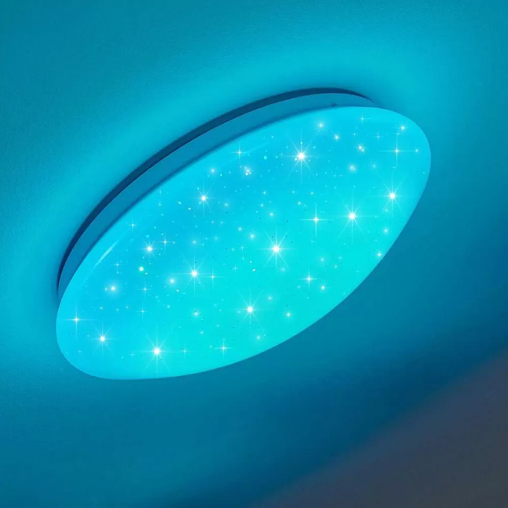 hofstein Plafonnier Norton Star Led Blanc, 1 Lumiere, Telecommandes, Changeur De Couleurs