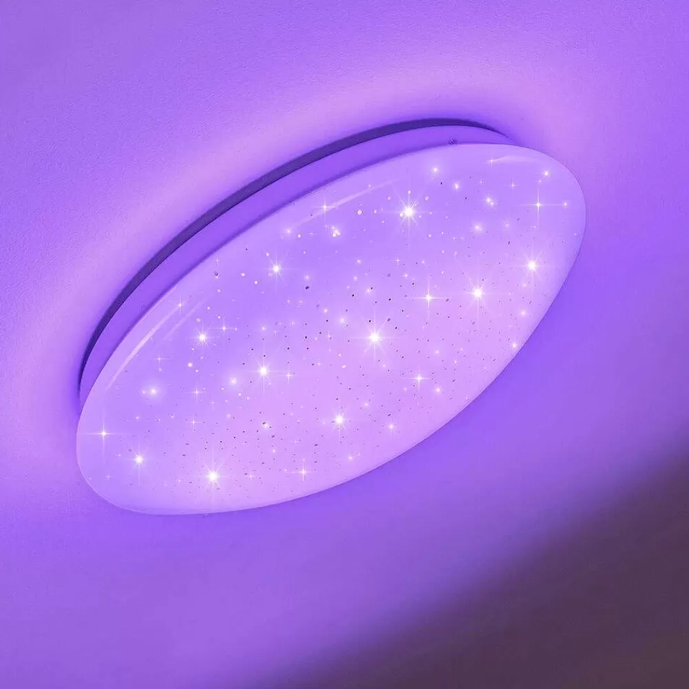 hofstein Plafonnier Norton Star Led Blanc, 1 Lumiere, Telecommandes, Changeur De Couleurs