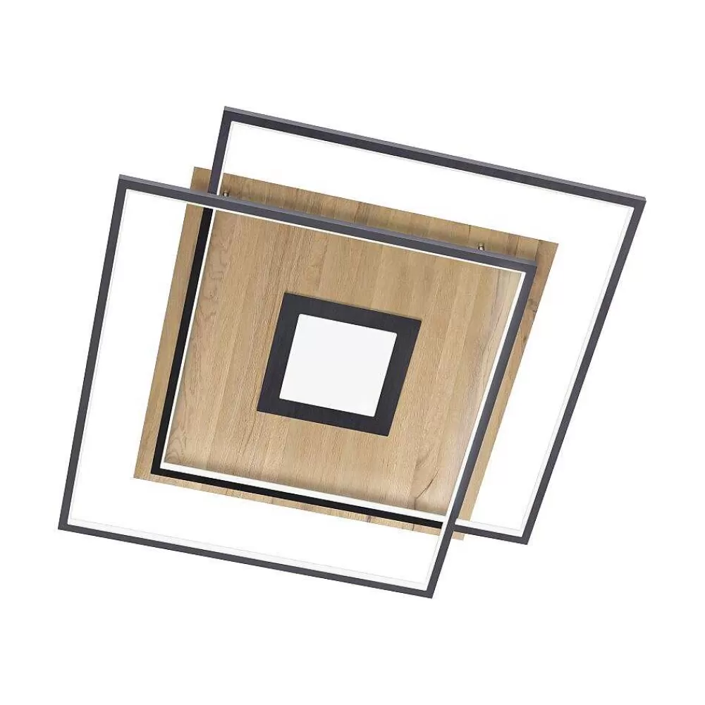 Paul Neuhaus Q-Serie Plafonnier Paul Neuhaus Q-Amira Led Bois Clair, 1 Lumiere, Telecommandes