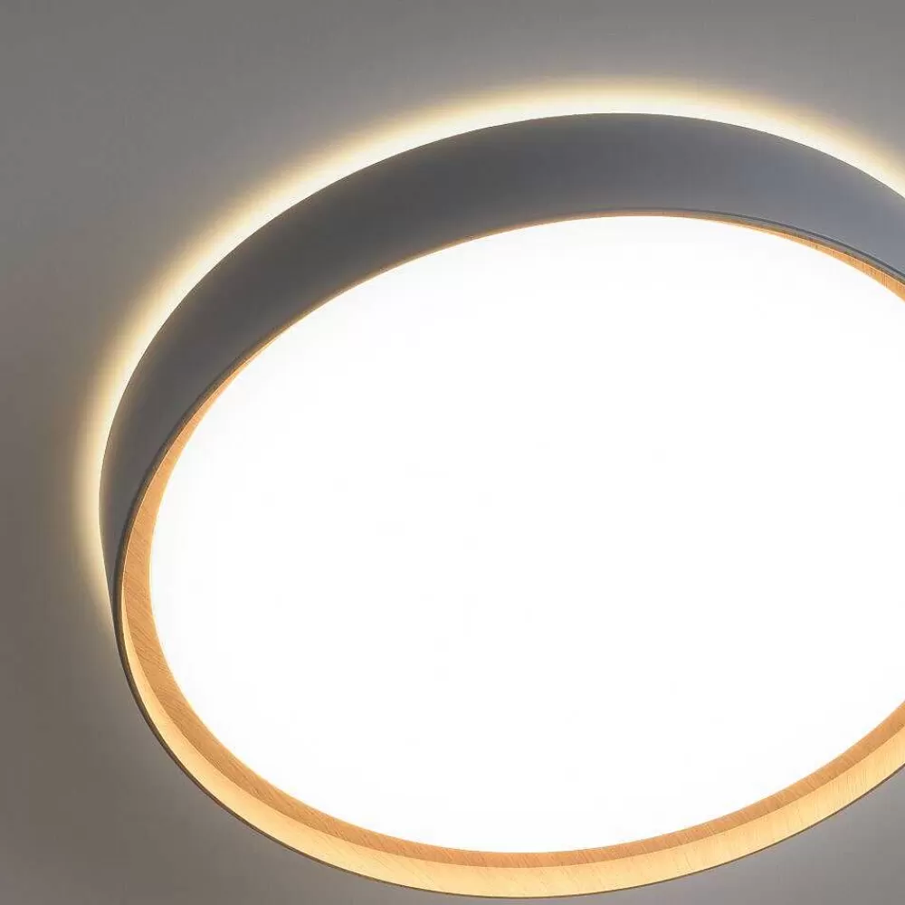 Paul Neuhaus Q-Serie Plafonnier Paul Neuhaus Q-Emilia Led Gris, Couleur Bois, 1 Lumiere, Telecommandes