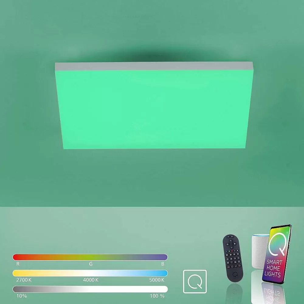 Paul Neuhaus Q-Serie Plafonnier Paul Neuhaus Q-Flag Led Blanc, 1 Lumiere, Telecommandes, Changeur De Couleurs