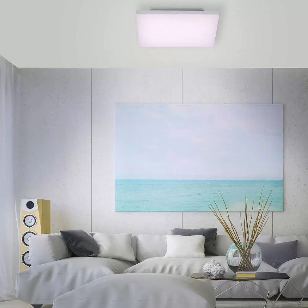 Paul Neuhaus Q-Serie Plafonnier Paul Neuhaus Q-Flag Led Blanc, 1 Lumiere, Telecommandes, Changeur De Couleurs
