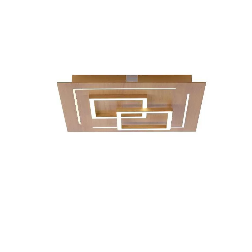 Paul Neuhaus Q-Serie Plafonnier Paul Neuhaus Q-Linea Led Bois Clair, 4 Lumieres, Telecommandes