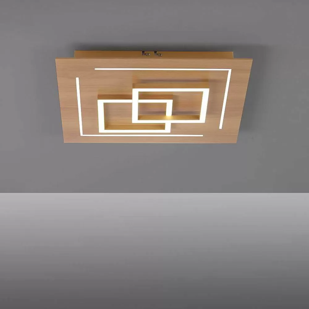Paul Neuhaus Q-Serie Plafonnier Paul Neuhaus Q-Linea Led Bois Clair, 4 Lumieres, Telecommandes