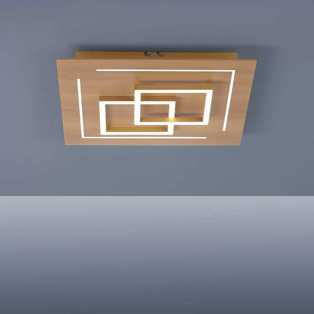 Paul Neuhaus Q-Serie Plafonnier Paul Neuhaus Q-Linea Led Bois Clair, 4 Lumieres, Telecommandes