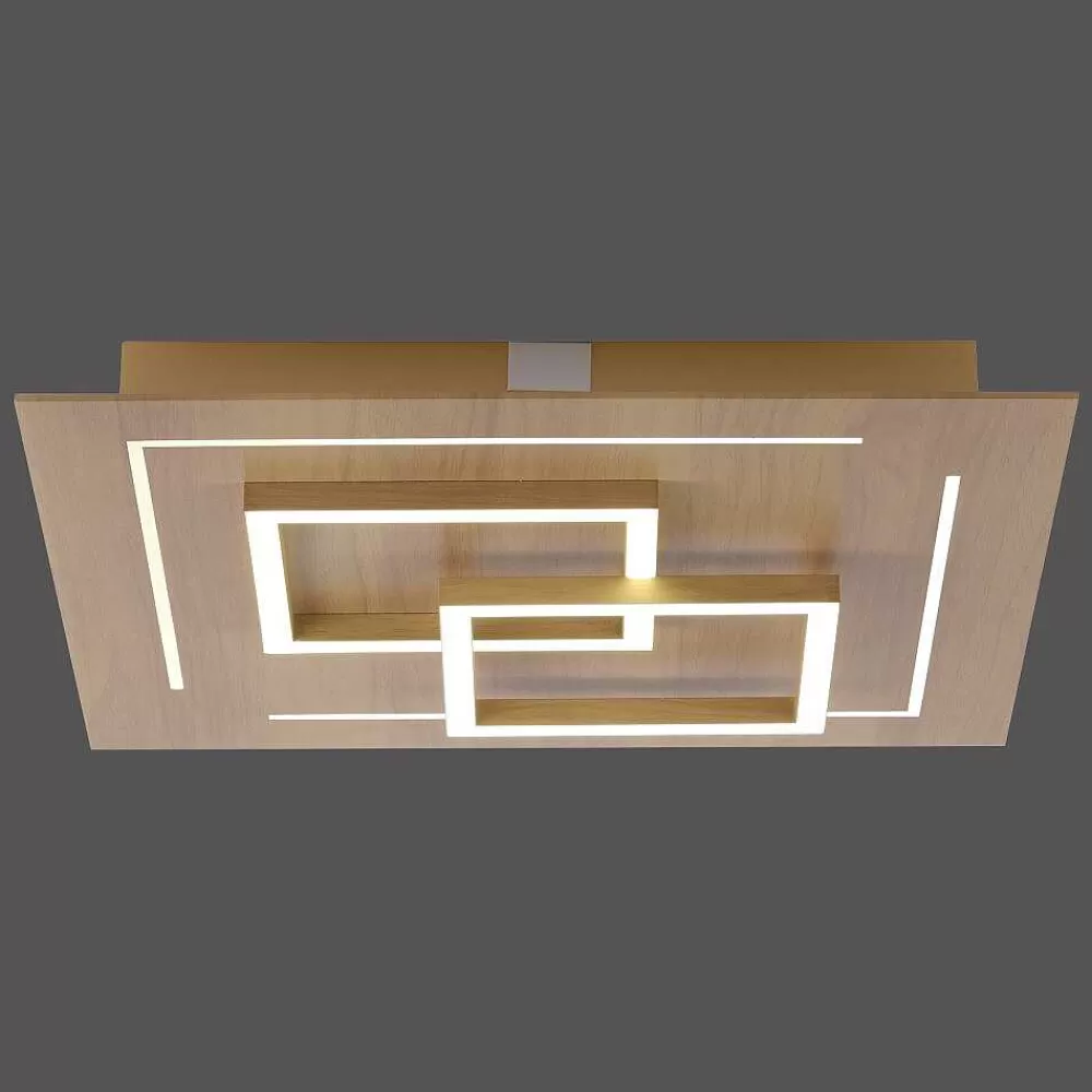 Paul Neuhaus Q-Serie Plafonnier Paul Neuhaus Q-Linea Led Bois Clair, 4 Lumieres, Telecommandes