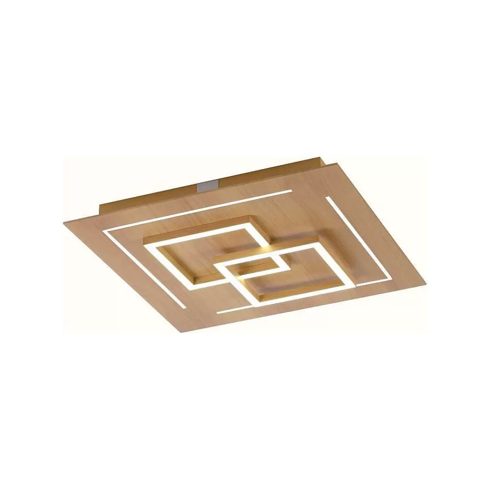 Paul Neuhaus Q-Serie Plafonnier Paul Neuhaus Q-Linea Led Bois Clair, 4 Lumieres, Telecommandes