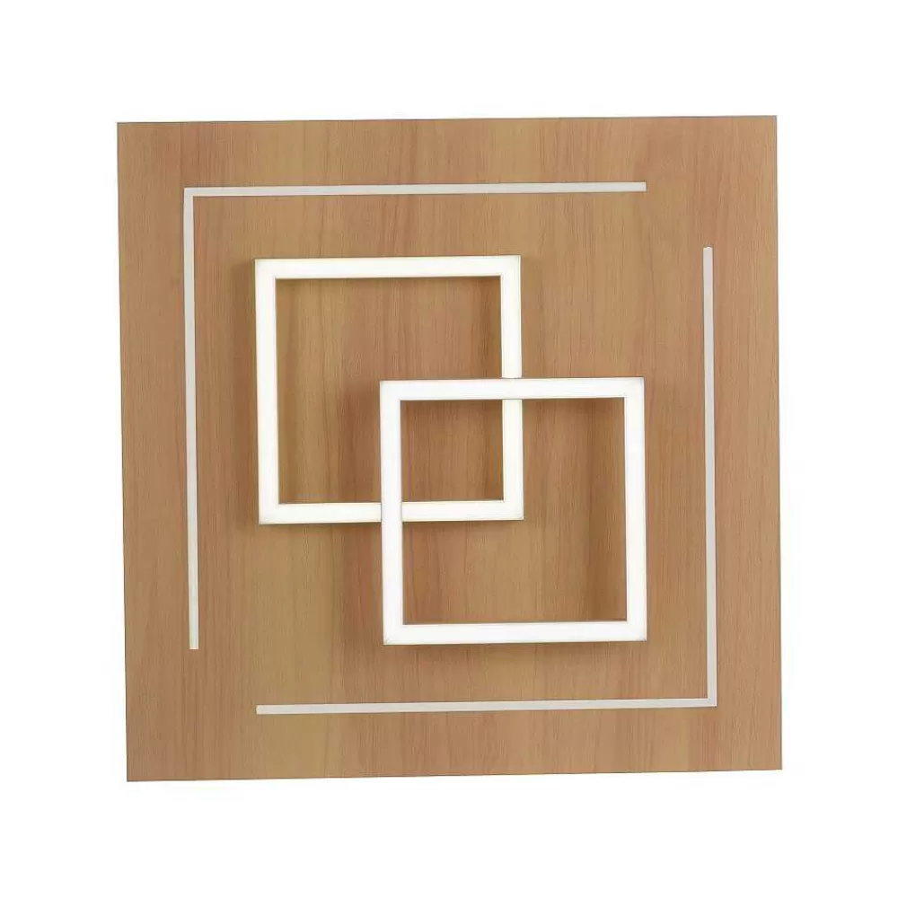 Paul Neuhaus Q-Serie Plafonnier Paul Neuhaus Q-Linea Led Bois Clair, 4 Lumieres, Telecommandes