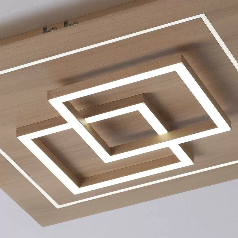 Paul Neuhaus Q-Serie Plafonnier Paul Neuhaus Q-Linea Led Bois Clair, 4 Lumieres, Telecommandes