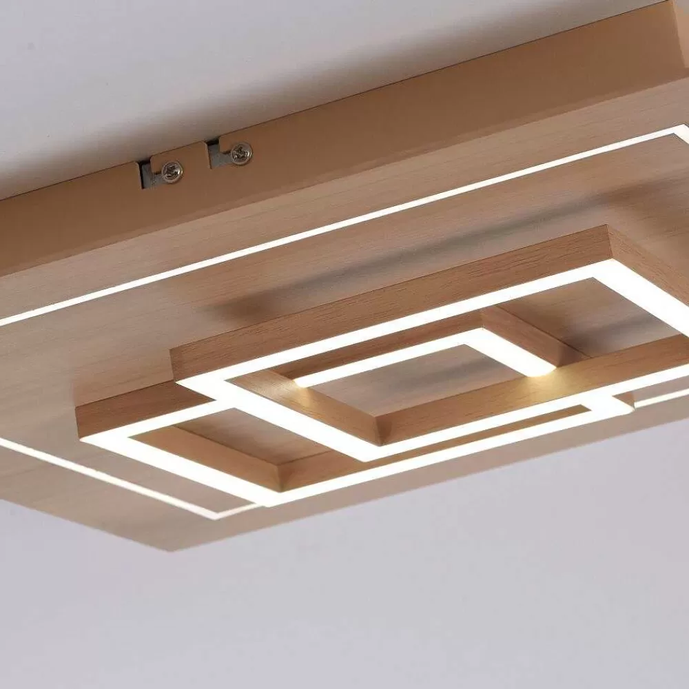 Paul Neuhaus Q-Serie Plafonnier Paul Neuhaus Q-Linea Led Bois Clair, 4 Lumieres, Telecommandes