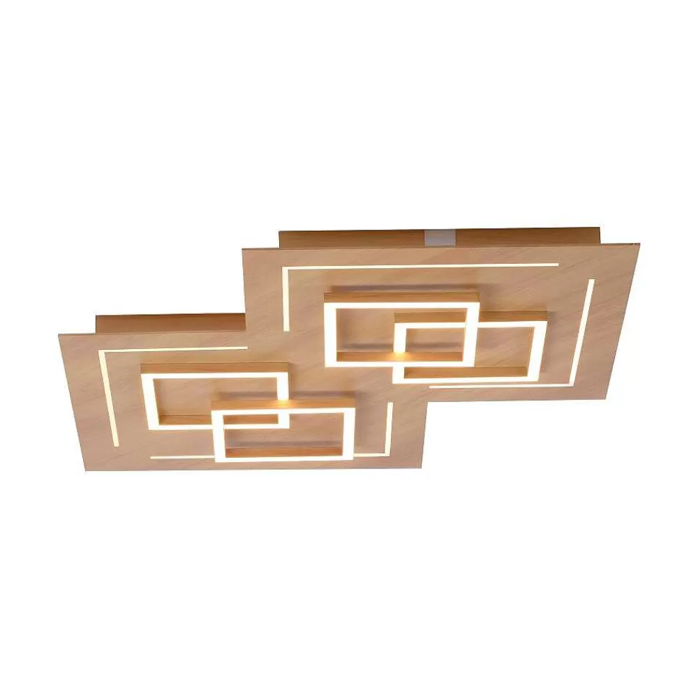 Paul Neuhaus Q-Serie Plafonnier Paul Neuhaus Q-Linea Led Bois Clair, 8 Lumieres, Telecommandes