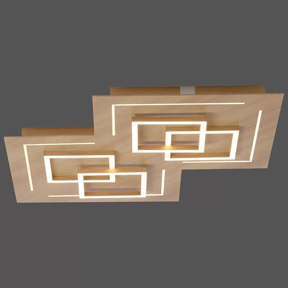 Paul Neuhaus Q-Serie Plafonnier Paul Neuhaus Q-Linea Led Bois Clair, 8 Lumieres, Telecommandes