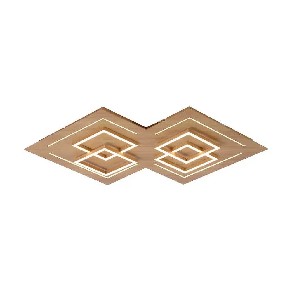 Paul Neuhaus Q-Serie Plafonnier Paul Neuhaus Q-Linea Led Bois Clair, 8 Lumieres, Telecommandes
