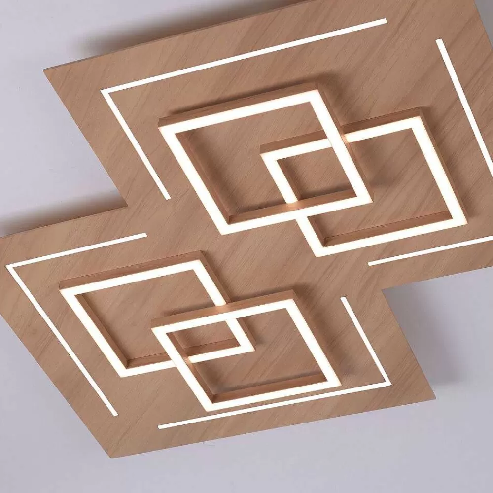 Paul Neuhaus Q-Serie Plafonnier Paul Neuhaus Q-Linea Led Bois Clair, 8 Lumieres, Telecommandes