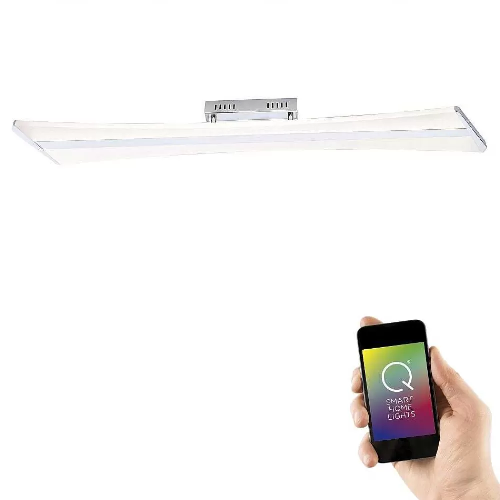 Paul Neuhaus Q-Serie Plafonnier Paul Neuhaus Q-Riller Led Chrome, 2 Lumieres, Telecommandes, Changeur De Couleurs