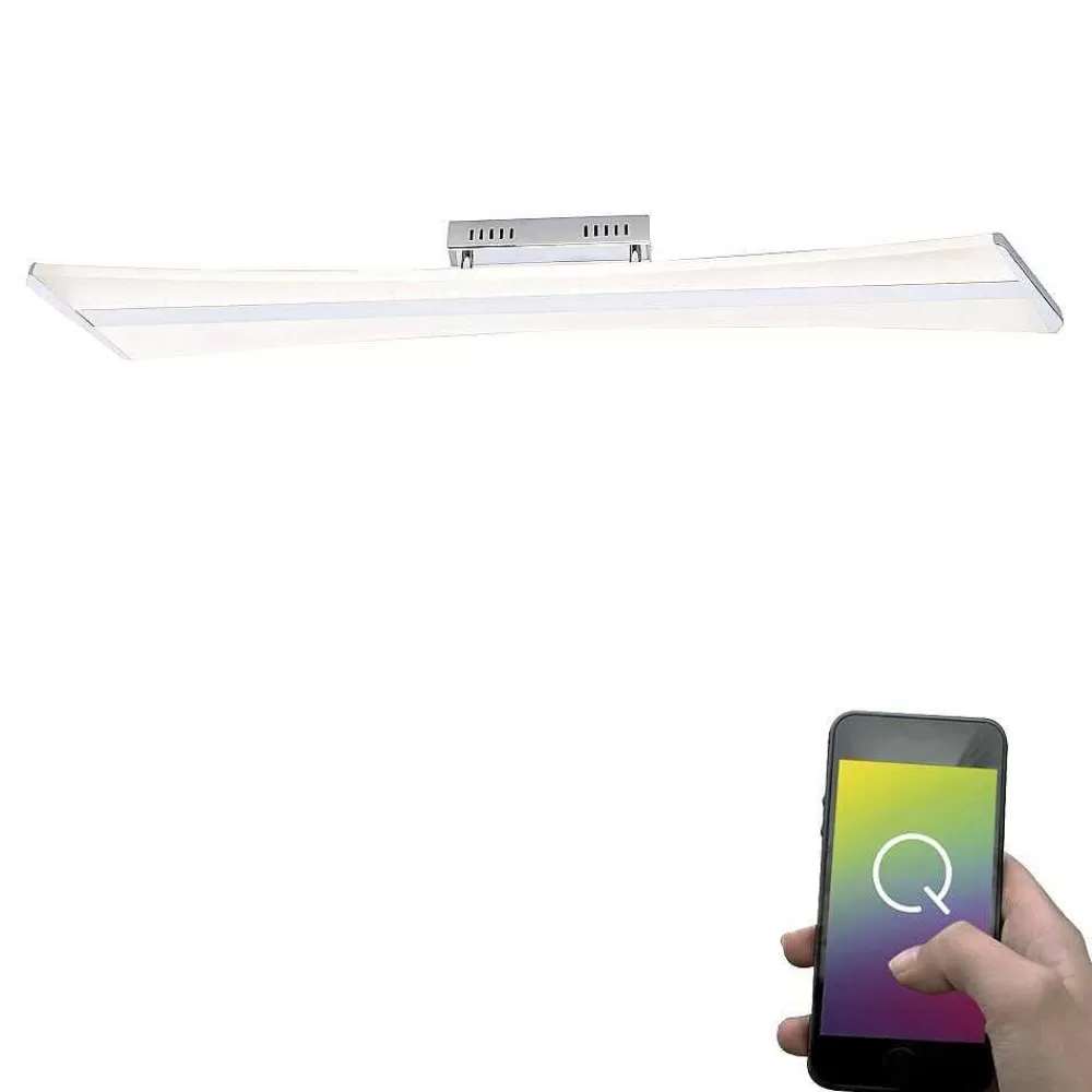 Paul Neuhaus Q-Serie Plafonnier Paul Neuhaus Q-Riller Led Chrome, 2 Lumieres, Telecommandes, Changeur De Couleurs