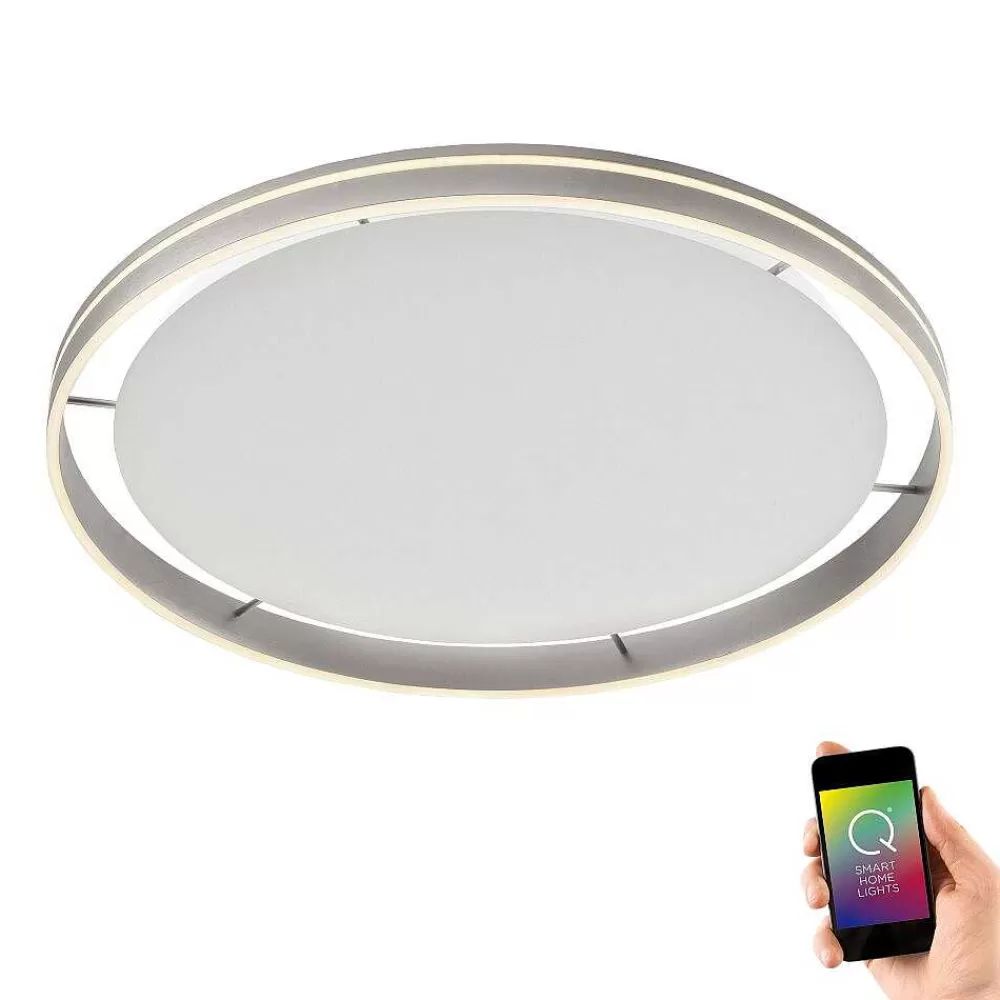 Paul Neuhaus Q-Serie Plafonnier Paul Neuhaus Q-Vito Led Acier Inoxydable, 1 Lumiere, Telecommandes