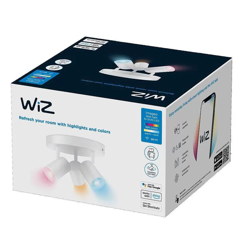 Luminaires Philips Plafonnier Philips Wiz Imageo Led Blanc, 3 Lumieres, Changeur De Couleurs