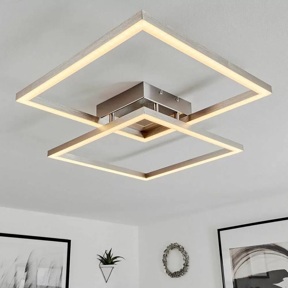 hofstein Plafonnier Relous Led Acier Inoxydable, 2 Lumieres, Telecommandes, Changeur De Couleurs