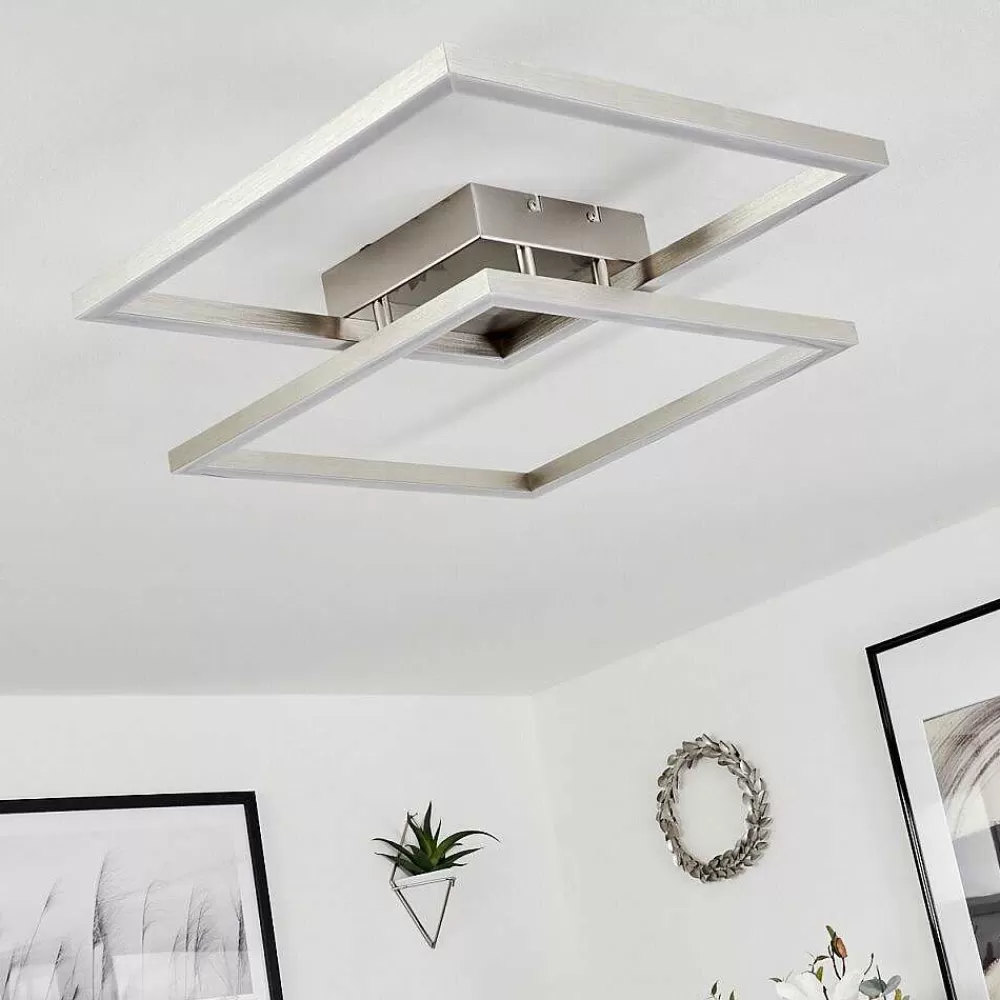 hofstein Plafonnier Relous Led Acier Inoxydable, 2 Lumieres, Telecommandes, Changeur De Couleurs