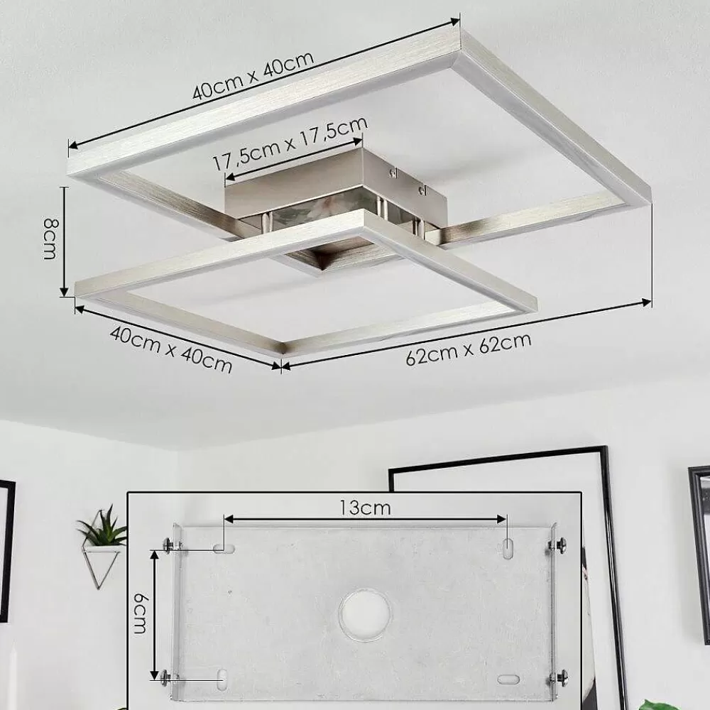 hofstein Plafonnier Relous Led Acier Inoxydable, 2 Lumieres, Telecommandes, Changeur De Couleurs
