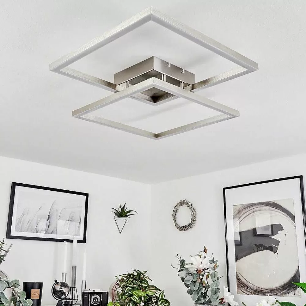 hofstein Plafonnier Relous Led Acier Inoxydable, 2 Lumieres, Telecommandes, Changeur De Couleurs